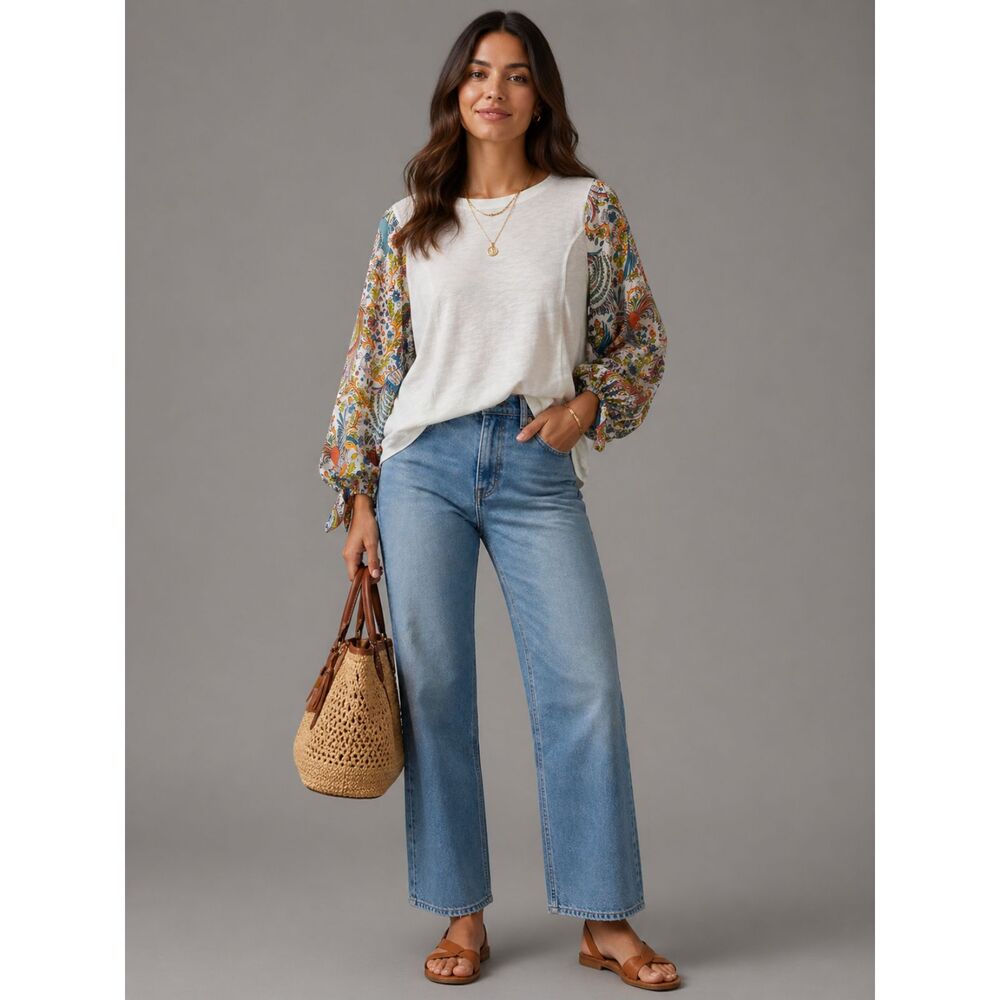 Anthropologie Maybelle Bird Blouse Women Sz S White Multicolor Festival Artsy
